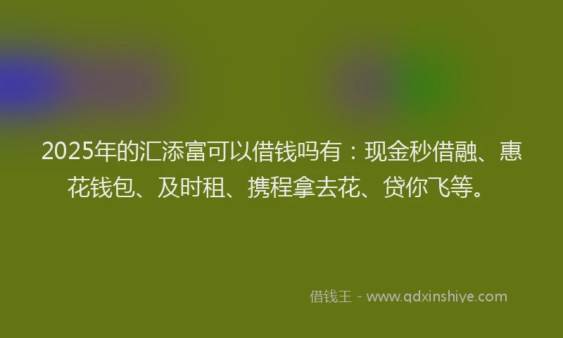 2025年的汇添富可以借钱吗有：现金秒借融、惠花钱包、及时租、携程拿去花、贷你飞等。