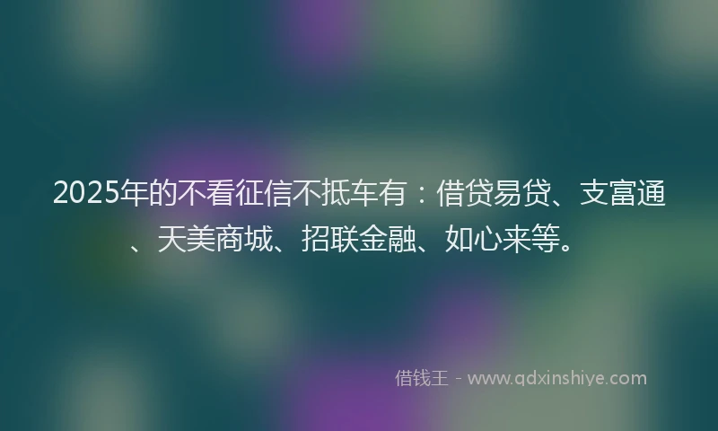 2025年的不看征信不抵车有：借贷易贷、支富通、天美商城、招联金融、如心来等。