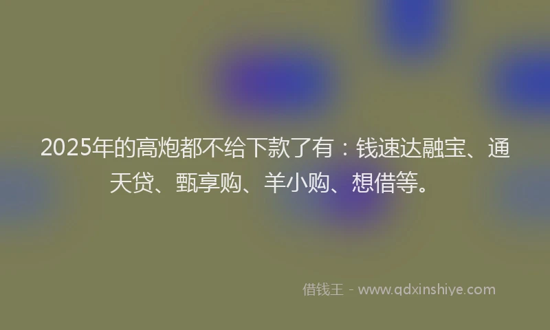 2025年的高炮都不给下款了有：钱速达融宝、通天贷、甄享购、羊小购、想借等。