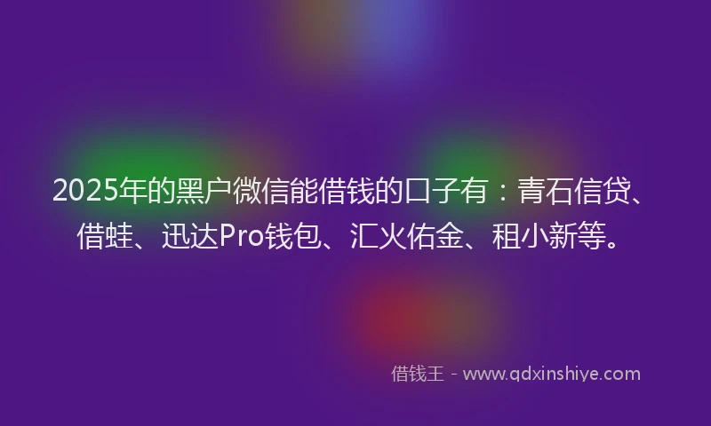 2025年的黑户微信能借钱的口子有：青石信贷、借蛙、迅达Pro钱包、汇火佑金、租小新等。