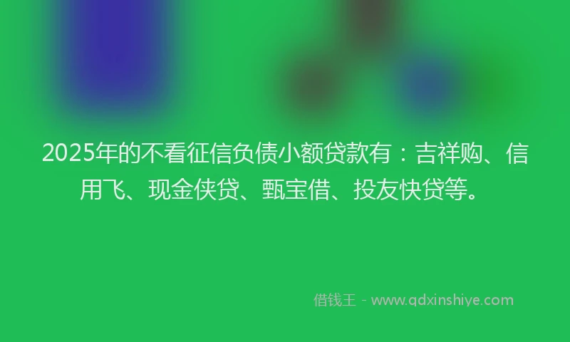 2025年的不看征信负债小额贷款有：吉祥购、信用飞、现金侠贷、甄宝借、投友快贷等。