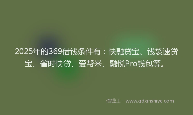 2025年的369借钱条件有：快融贷宝、钱袋速贷宝、省时快贷、爱帮米、融悦Pro钱包等。