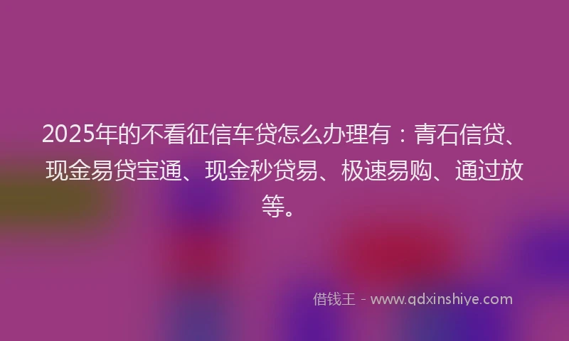 2025年的不看征信车贷怎么办理有：青石信贷、现金易贷宝通、现金秒贷易、极速易购、通过放等。