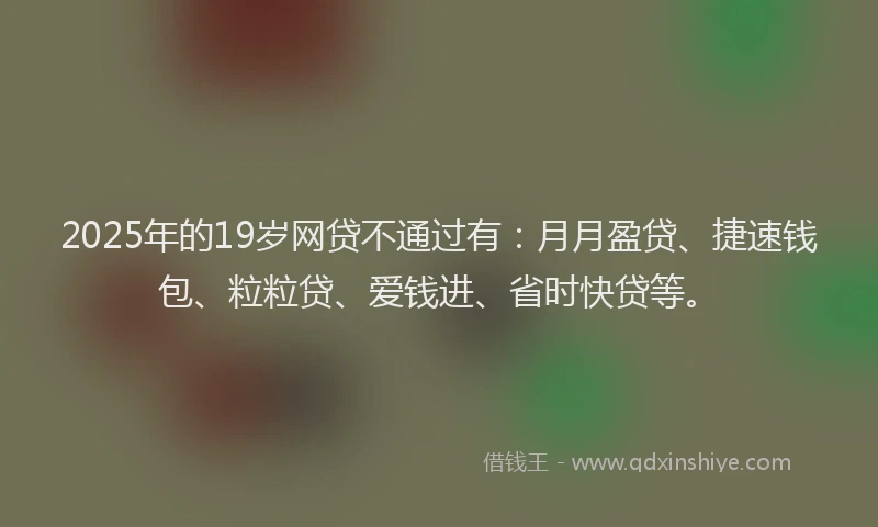 2025年的19岁网贷不通过有：月月盈贷、捷速钱包、粒粒贷、爱钱进、省时快贷等。