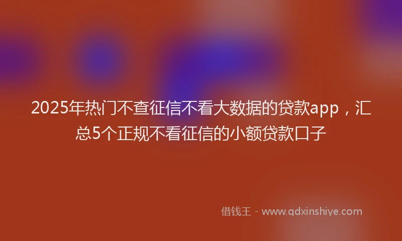 2025年热门不查征信不看大数据的贷款app，汇总5个正规不看征信的小额贷款口子