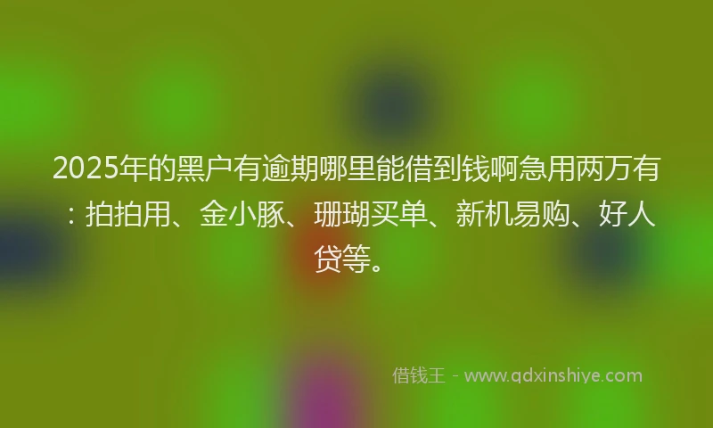 2025年的黑户有逾期哪里能借到钱啊急用两万有：拍拍用、金小豚、珊瑚买单、新机易购、好人贷等。