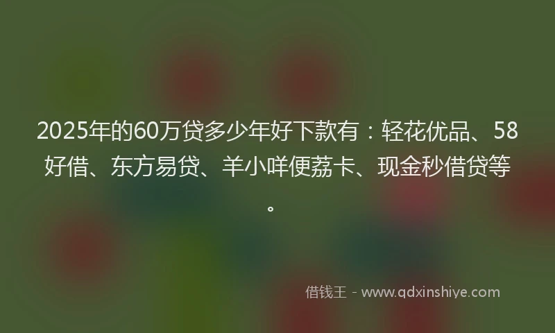 2025年的60万贷多少年好下款有：轻花优品、58好借、东方易贷、羊小咩便荔卡、现金秒借贷等。