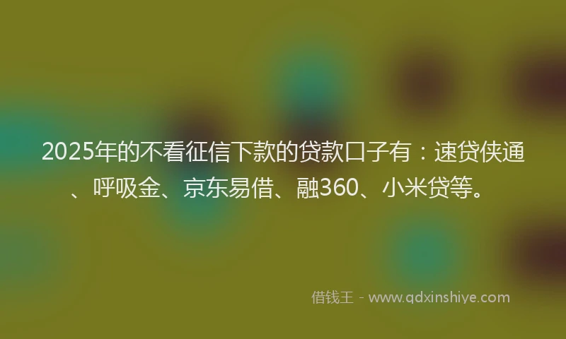 2025年的不看征信下款的贷款口子有：速贷侠通、呼吸金、京东易借、融360、小米贷等。