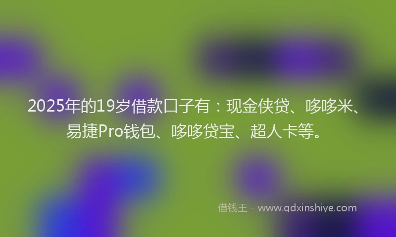 2025年的19岁借款口子有：现金侠贷、哆哆米、易捷Pro钱包、哆哆贷宝、超人卡等。