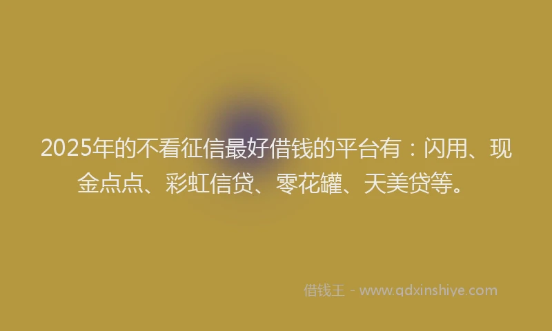 2025年的不看征信最好借钱的平台有：闪用、现金点点、彩虹信贷、零花罐、天美贷等。