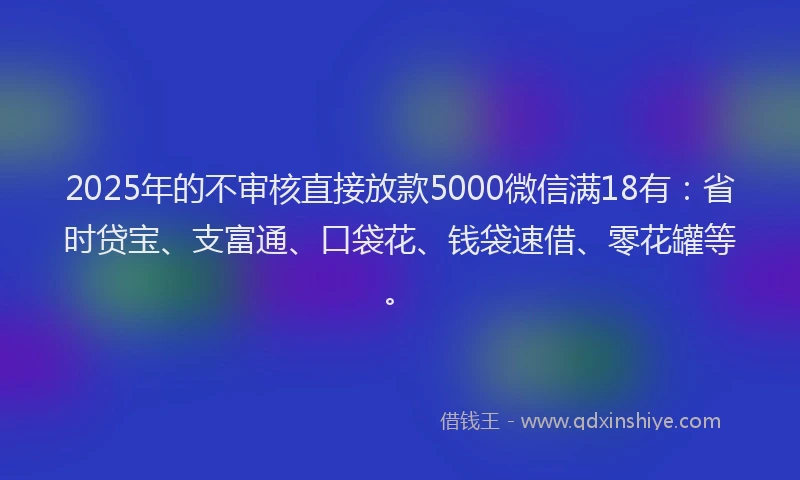 2025年的不审核直接放款5000微信满18有:省时贷宝、支富通、口袋花、钱袋速借、零花罐等。