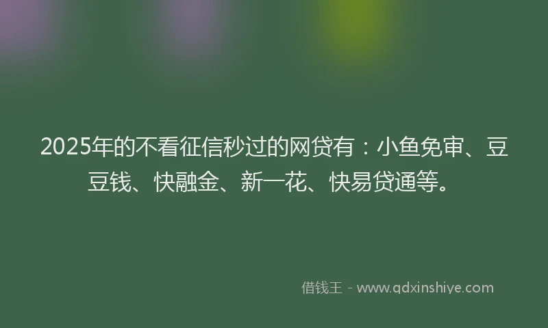2025年的不看征信秒过的网贷有：小鱼免审、豆豆钱、快融金、新一花、快易贷通等。