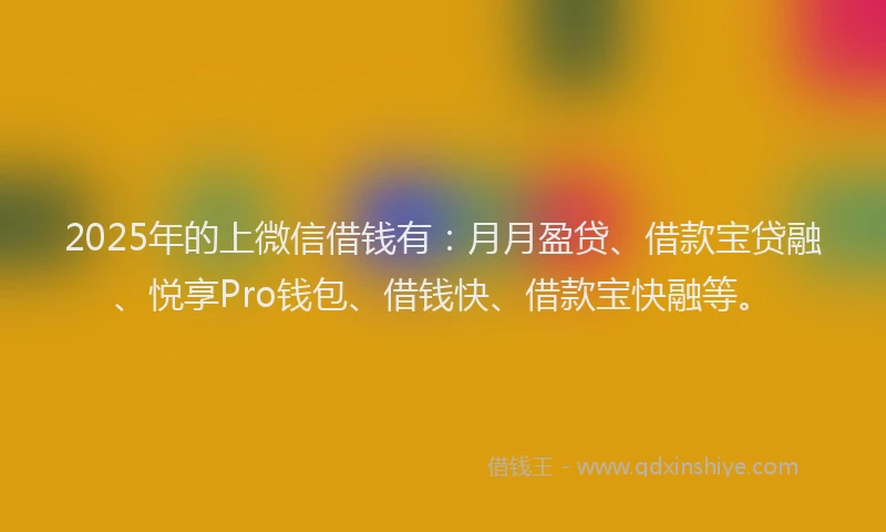 2025年的上微信借钱有：月月盈贷、借款宝贷融、悦享Pro钱包、借钱快、借款宝快融等。