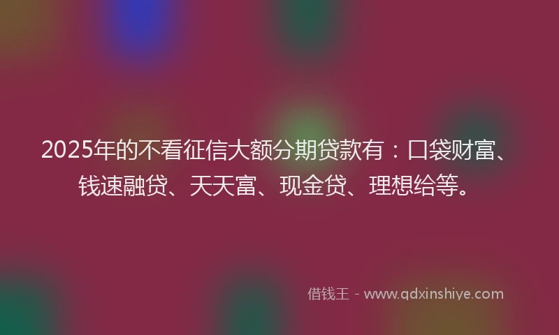 2025年的不看征信大额分期贷款有：口袋财富、钱速融贷、天天富、现金贷、理想给等。