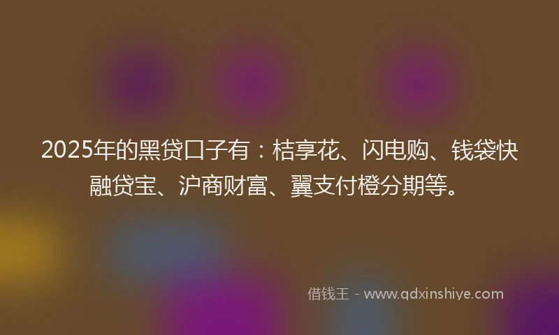 2025年的黑贷口子有：桔享花、闪电购、钱袋快融贷宝、沪商财富、翼支付橙分期等。
