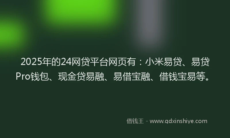 2025年的24网贷平台网页有：小米易贷、易贷Pro钱包、现金贷易融、易借宝融、借钱宝易等。