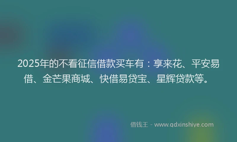 2025年的不看征信借款买车有:享来花、平安易借、金芒果商城、快借易贷宝、星辉贷款等。