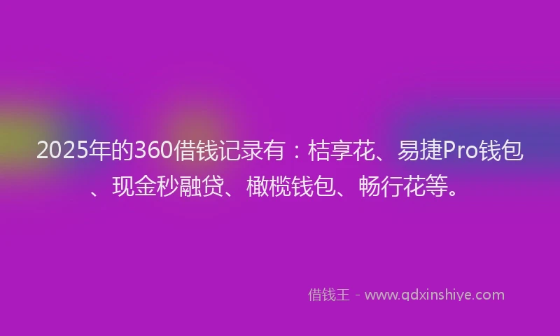 2025年的360借钱记录有：桔享花、易捷Pro钱包、现金秒融贷、橄榄钱包、畅行花等。