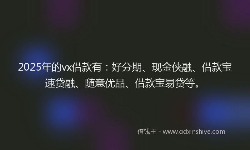 2025年的vx借款有：好分期、现金侠融、借款宝速贷融、随意优品、借款宝易贷等。