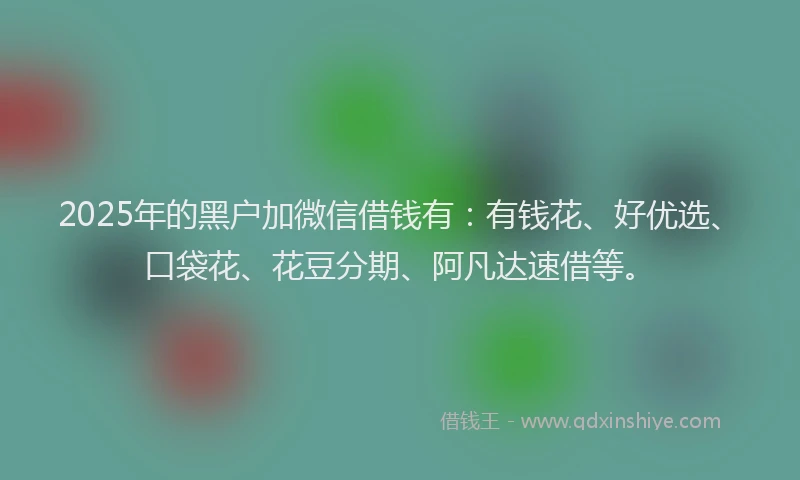 2025年的黑户加微信借钱有：有钱花、好优选、口袋花、花豆分期、阿凡达速借等。