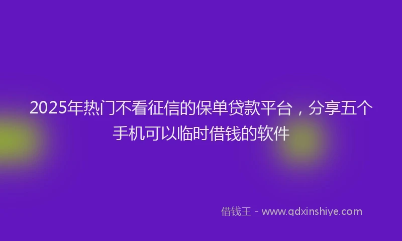 2025年热门不看征信的保单贷款平台，分享五个手机可以临时借钱的软件