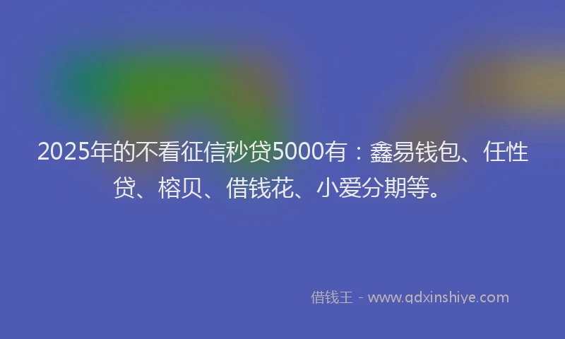 2025年的不看征信秒贷5000有：鑫易钱包、任性贷、榕贝、借钱花、小爱分期等。
