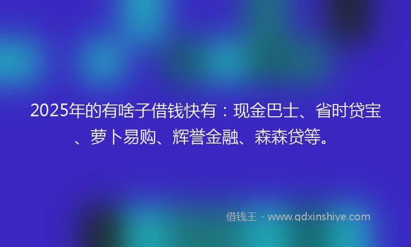 2025年的有啥子借钱快有：现金巴士、省时贷宝、萝卜易购、辉誉金融、森森贷等。