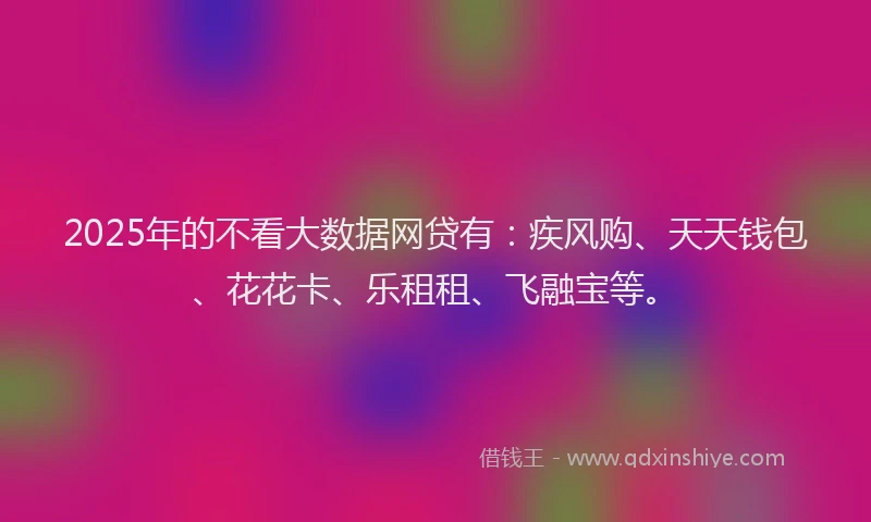 2025年的不看大数据网贷有：疾风购、天天钱包、花花卡、乐租租、飞融宝等。