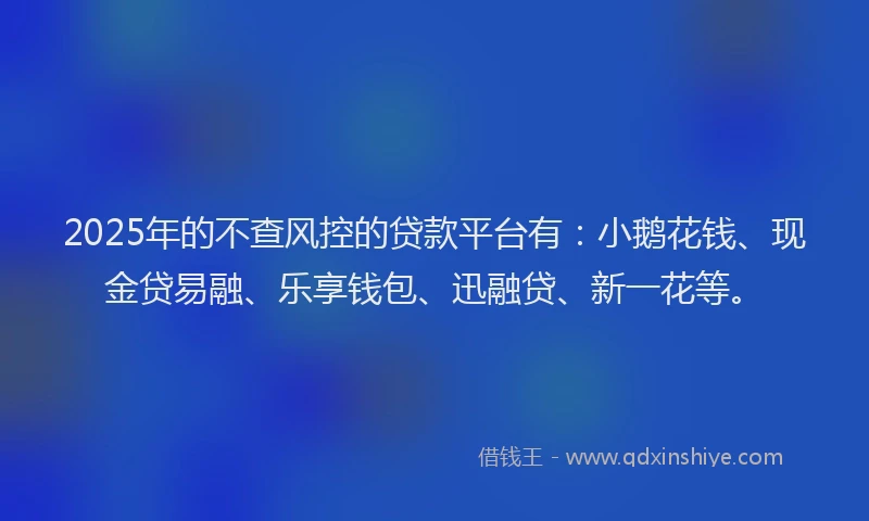 2025年的不查风控的贷款平台有：小鹅花钱、现金贷易融、乐享钱包、迅融贷、新一花等。