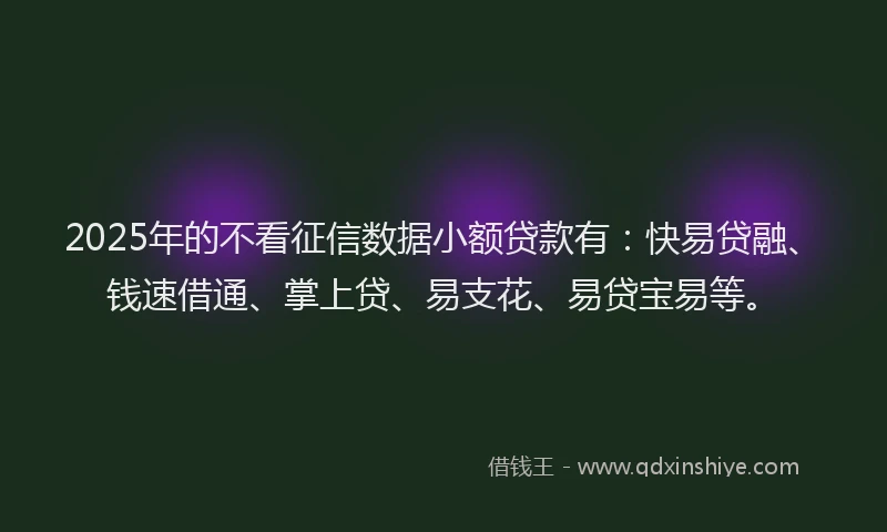 2025年的不看征信数据小额贷款有：快易贷融、钱速借通、掌上贷、易支花、易贷宝易等。