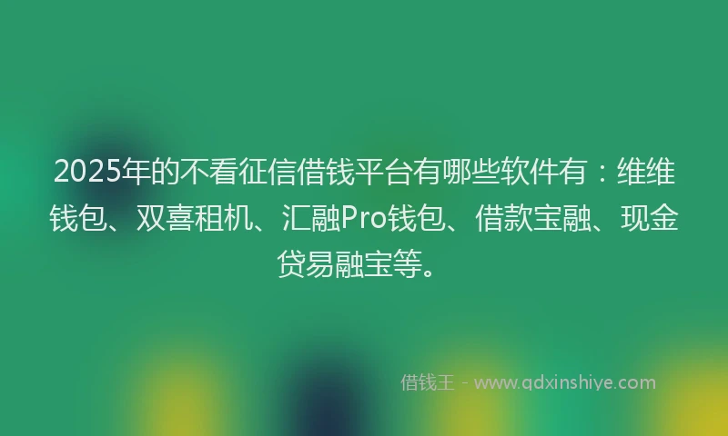 2025年的不看征信借钱平台有哪些软件有：维维钱包、双喜租机、汇融Pro钱包、借款宝融、现金贷易融宝等。