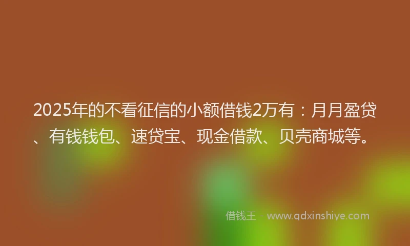 2025年的不看征信的小额借钱2万有：月月盈贷、有钱钱包、速贷宝、现金借款、贝壳商城等。