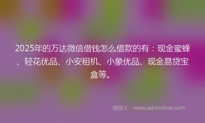 2025年的万达微信借钱怎么借款的有：现金蜜蜂、轻花优品、小安租机、小象优品、现金易贷宝盒等。