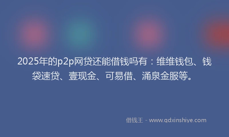 2025年的p2p网贷还能借钱吗有：维维钱包、钱袋速贷、壹现金、可易借、涌泉金服等。