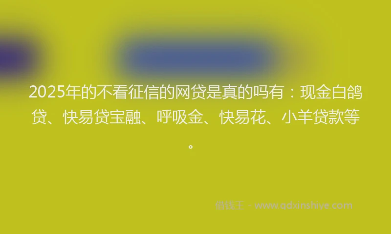 2025年的不看征信的网贷是真的吗有：现金白鸽贷、快易贷宝融、呼吸金、快易花、小羊贷款等。