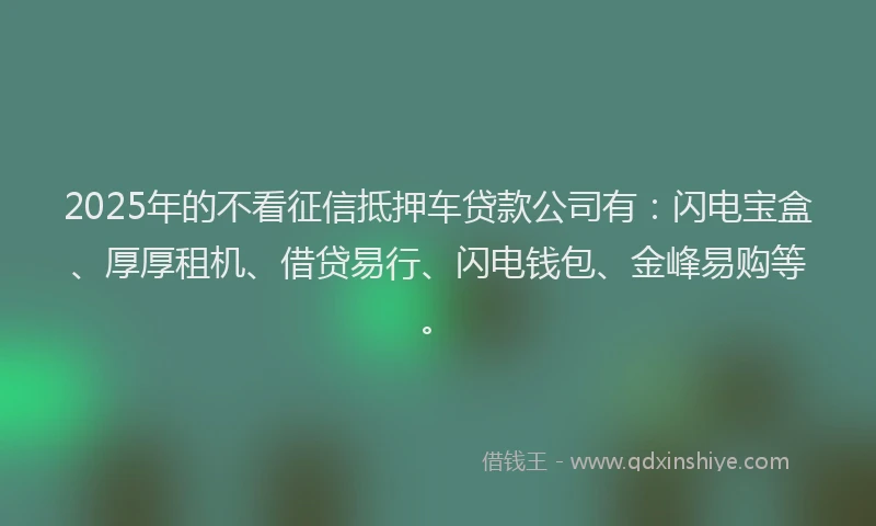 2025年的不看征信抵押车贷款公司有：闪电宝盒、厚厚租机、借贷易行、闪电钱包、金峰易购等。