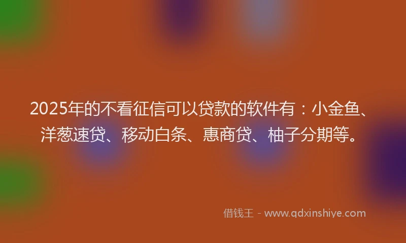 2025年的不看征信可以贷款的软件有：小金鱼、洋葱速贷、移动白条、惠商贷、柚子分期等。