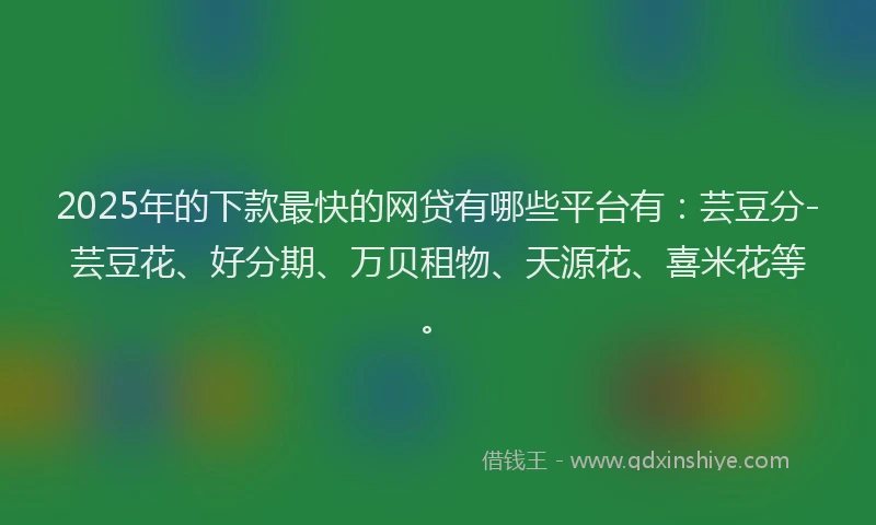 2025年的下款最快的网贷有哪些平台有：芸豆分-芸豆花、好分期、万贝租物、天源花、喜米花等。