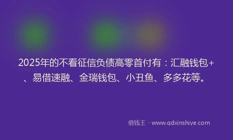 2025年的不看征信负债高零首付有：汇融钱包+、易借速融、金瑞钱包、小丑鱼、多多花等。