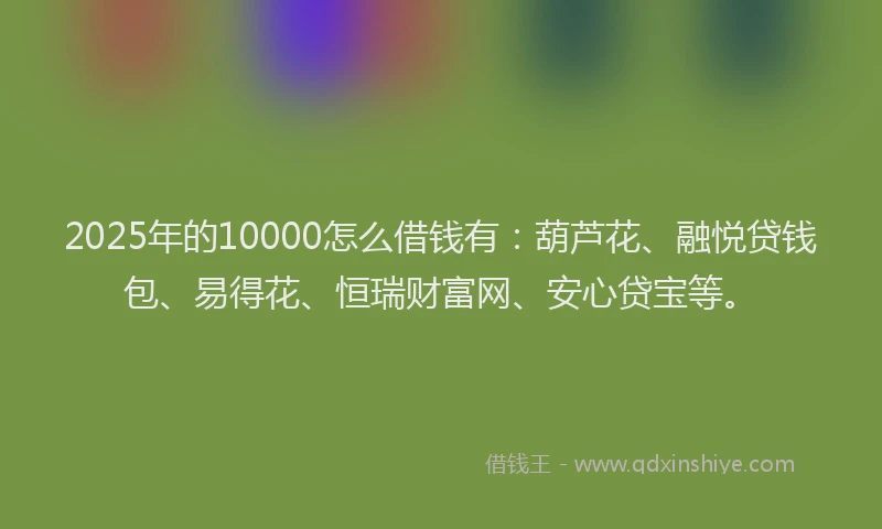 2025年的10000怎么借钱有：葫芦花、融悦贷钱包、易得花、恒瑞财富网、安心贷宝等。