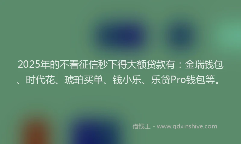 2025年的不看征信秒下得大额贷款有：金瑞钱包、时代花、琥珀买单、钱小乐、乐贷Pro钱包等。