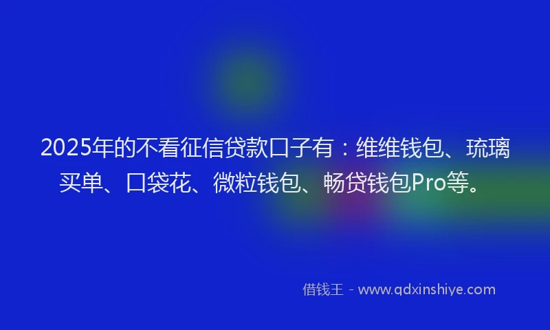 2025年的不看征信贷款口子有：维维钱包、琉璃买单、口袋花、微粒钱包、畅贷钱包Pro等。