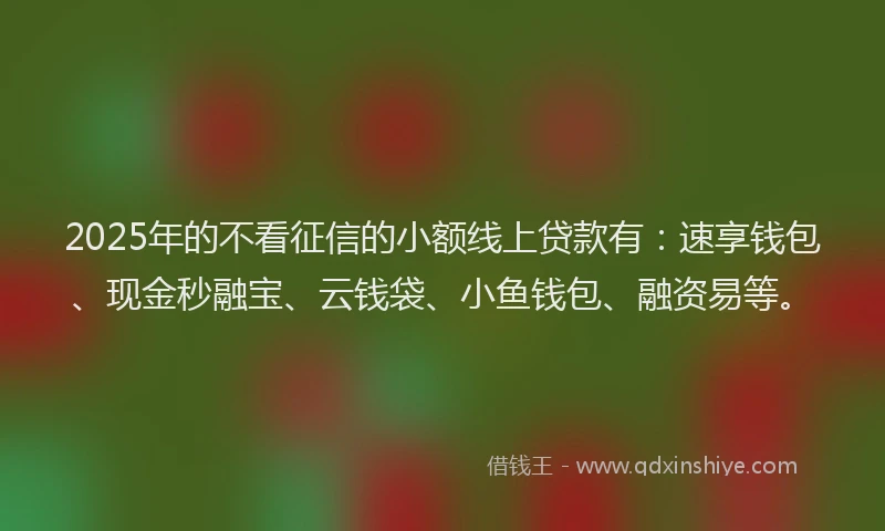 2025年的不看征信的小额线上贷款有：速享钱包、现金秒融宝、云钱袋、小鱼钱包、融资易等。