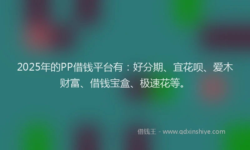 2025年的PP借钱平台有：好分期、宜花呗、爱木财富、借钱宝盒、极速花等。