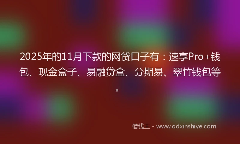 2025年的11月下款的网贷口子有：速享Pro+钱包、现金盒子、易融贷盒、分期易、翠竹钱包等。