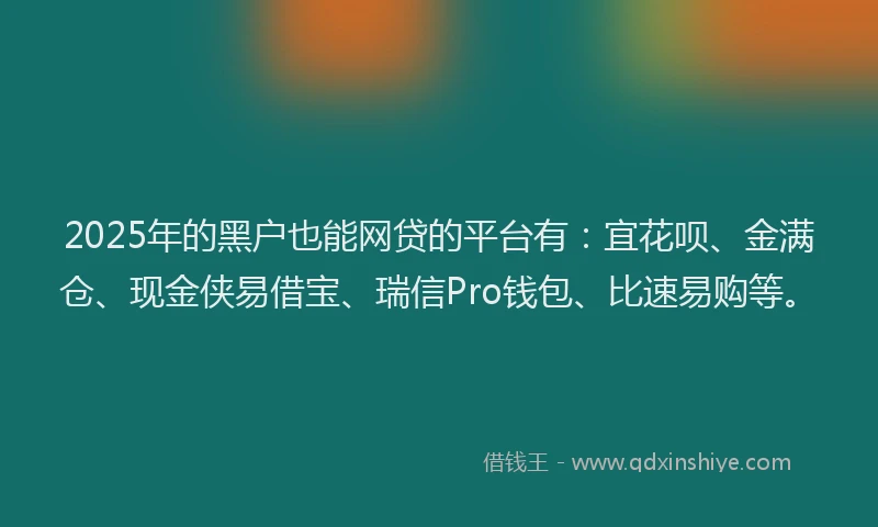 2025年的黑户也能网贷的平台有：宜花呗、金满仓、现金侠易借宝、瑞信Pro钱包、比速易购等。