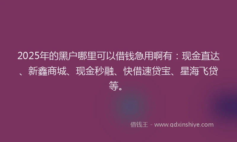 2025年的黑户哪里可以借钱急用啊有：现金直达、新鑫商城、现金秒融、快借速贷宝、星海飞贷等。