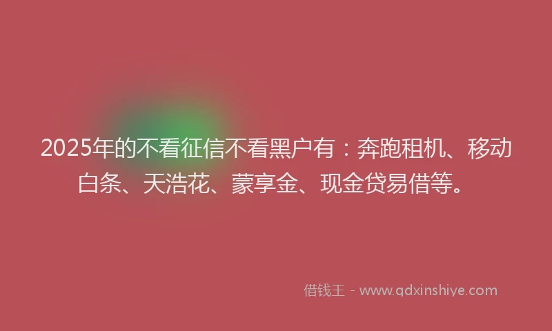 2025年的不看征信不看黑户有：奔跑租机、移动白条、天浩花、蒙享金、现金贷易借等。