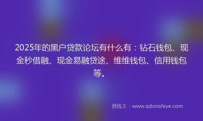 2025年的黑户贷款论坛有什么有：钻石钱包、现金秒借融、现金易融贷途、维维钱包、信用钱包等。