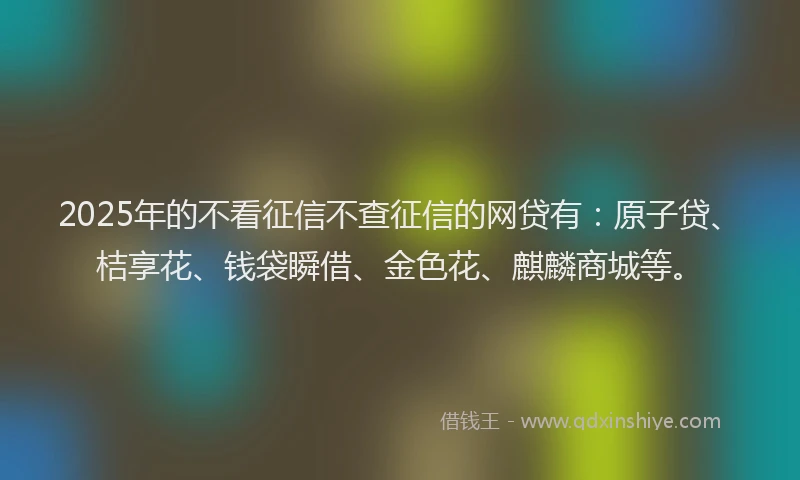 2025年的不看征信不查征信的网贷有：原子贷、桔享花、钱袋瞬借、金色花、麒麟商城等。